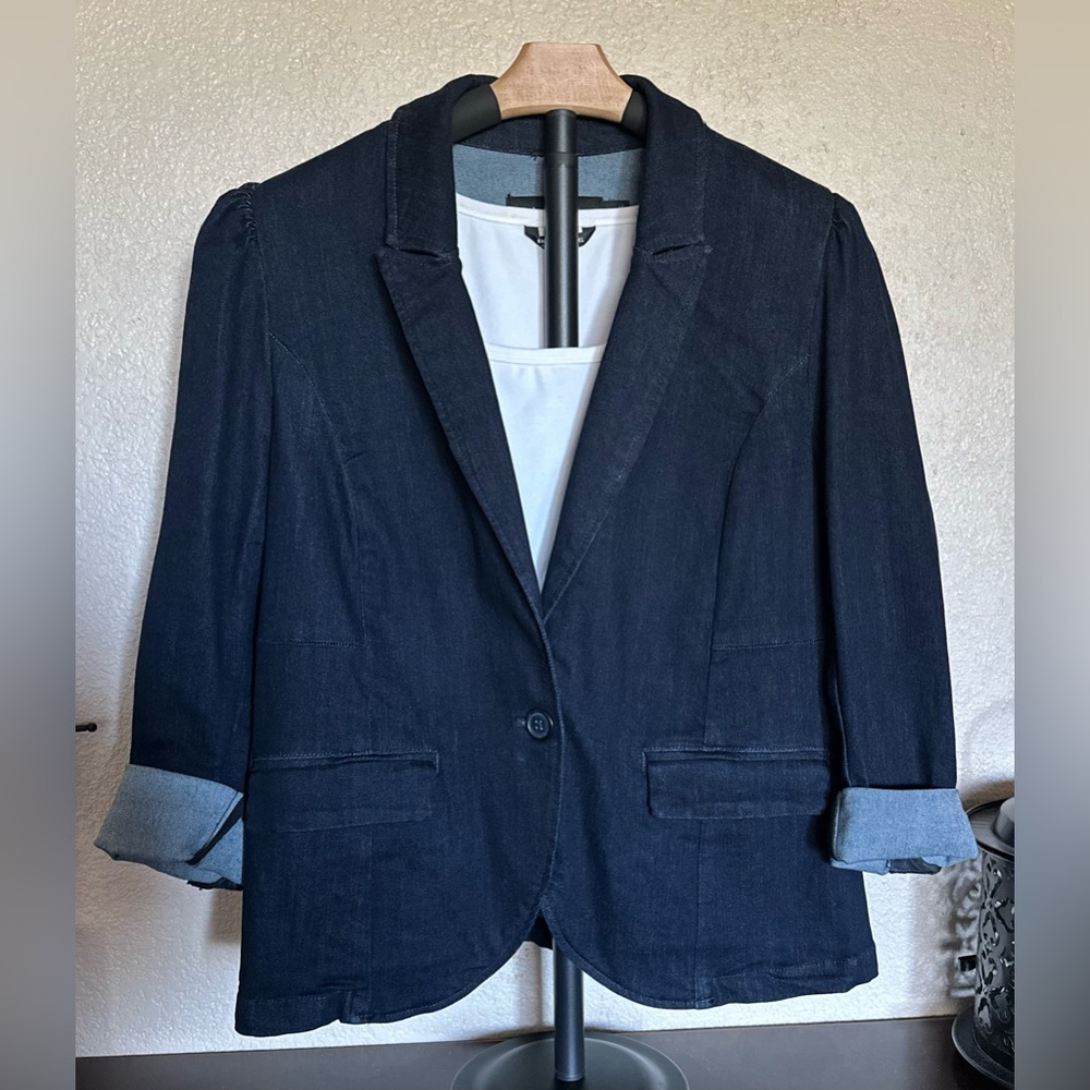 Torrid Denim Puff Sleeve Blazer- Dark Blue - Picture 2 of 5